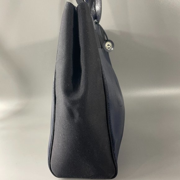 Exquisite Eliana Italy Blue Leather with Black Canvas Tote Bag - Picture 8 of 13